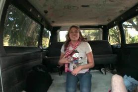 Blonde riding a hell of a cock on the bus floor