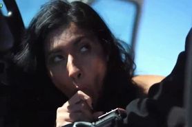 Sensual babe gives blowjob in car