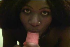 POV African bitch goes oral on big white dick