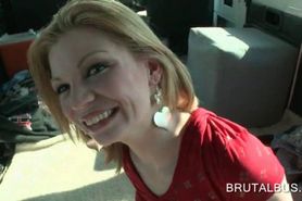 Sexy blonde gets face jizz covered in the bus