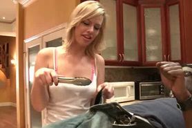 Cute blonde fellates the biggest black cock 