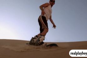 Hotties try out sandboarding and biking
