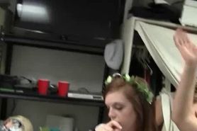 Hot blonde nailed doggy style in college orgy