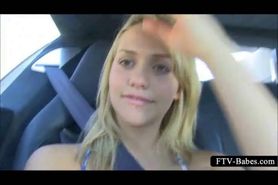 Gorgeous  blonde  amateur rubs tits and cunt in car