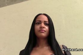Beautiful Latina takes black cock pov in public