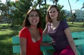 Two hot teens stripping and working ass outdoor