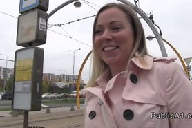 Blonde in coat banged outdoor pov to mouthful