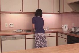 Asian gets mouth fucked in kitchen