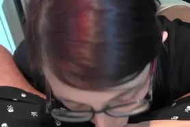 GF in glasses sucks dick and has sex in POV