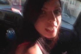 Busty slut blows and tugs giant dick in the bus