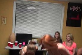 Lusty college girls make out at dorm room orgy