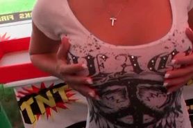 Blonde flashes pussy at a fair for money