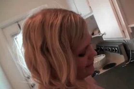 Blonde GF eats and stuffs her pussy