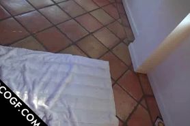 Naked choco cutie eating fat shaft in POV style