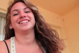 Cute teen flashing little tits for cash in public