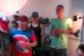 Blonde hottie using dildo at college orgy party