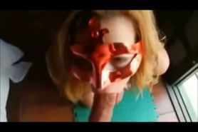 Masked MILF gives her lover oral