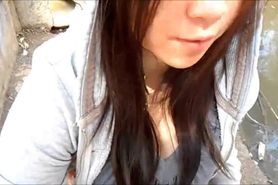 Asian chick sucking and swallowing
