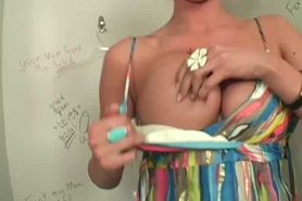 Blonde hottie serves a large pecker on gloryhole