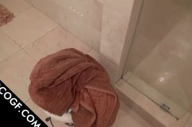 Wet Choco nymph eats cock on bathroom floor