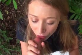 College girl sucking dick in POV style outdoor