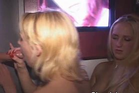 Blondes Tag Team Dick At Glory Hole