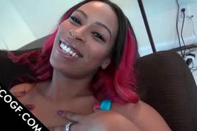 Big tits choco redhead fellating dick in POV