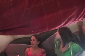 College babe fucks herself in dorm room bed