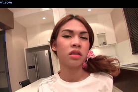 Asian shemale teenie gives blowjob