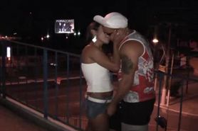 Guy fucks Brazilian girlfriend outdoor at night