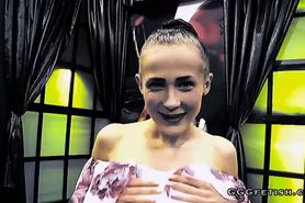 Slim busty brunette in anal hardcore gangbang action