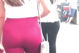 Voyeur Ass in red pants and long brown hair