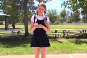 Pigtail girl updo showing off