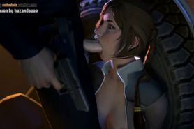 Lara Croft sucks cock while tied up