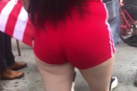 long hair fat ass red shorts