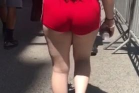 long hair fat ass red shorts