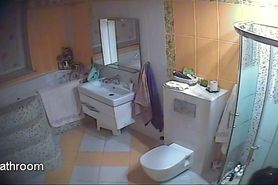 Pregnant wife washes herself