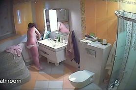 Pregnant wife washes herself