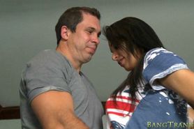 Slutty tranny jizzed on her big boobs