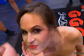 Luisa shows cums in mouth swallows and bukkakes