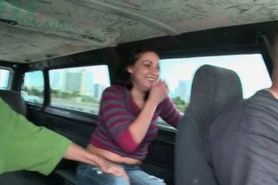 Dick sucking amateur babe riding the sex bus topless