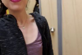 Nerdy Girl Pisses and Squirts All Over Dressing Room
