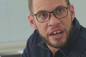 Two guys one babe fuck each other in this great bisexua