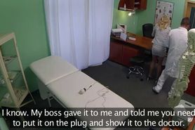 Blonde saleswoman fucked by doctor in office