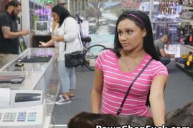 Pretty Brunette Flashing In Pawn Shop