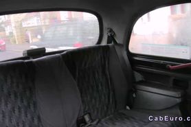 Tall busty blonde gags on big dick in faketaxi