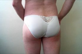 No Sound: Masturbating in white ruched nylon panties