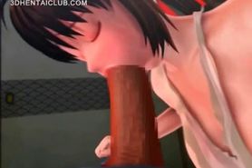 Big titted anime babe giving blowjob gets mouth jizzed