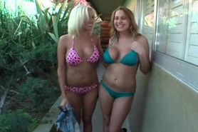 Hot nasty girls butt teased in gangbang by the pool