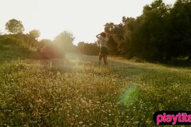 This cute brunette teenie babe can make flowers blossom